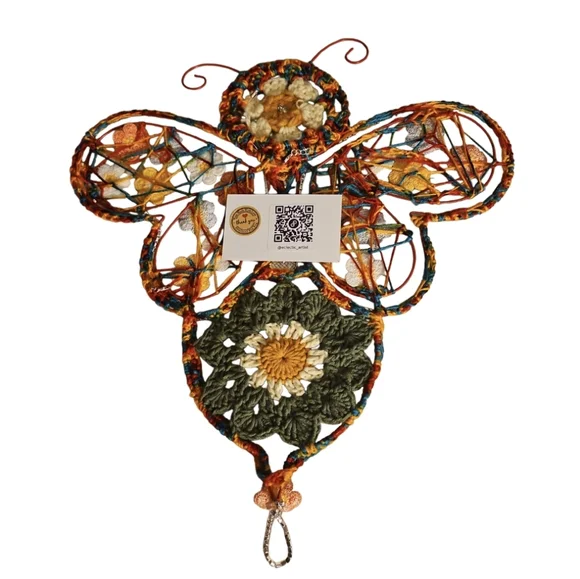 Handmade Summer Bee Floral Holiday Wreath Crochet Multicolor Handmade Wall Art